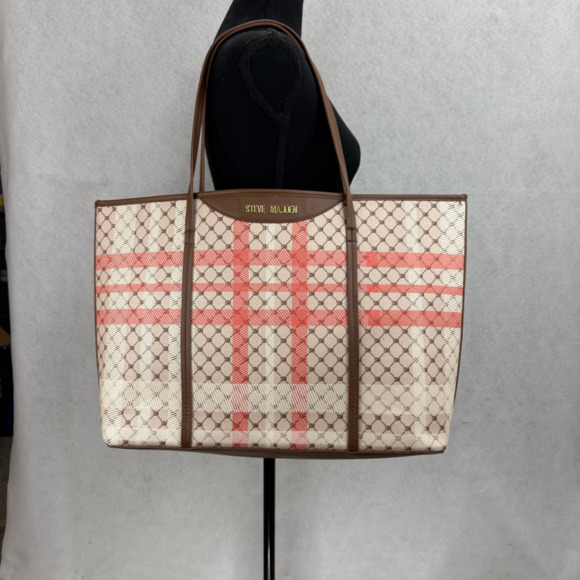 NWOT Steve Madden Plaid X Large Tote Bag Purse Travel Beach‎ Cottagecore Cruise - Picture 1 of 9
